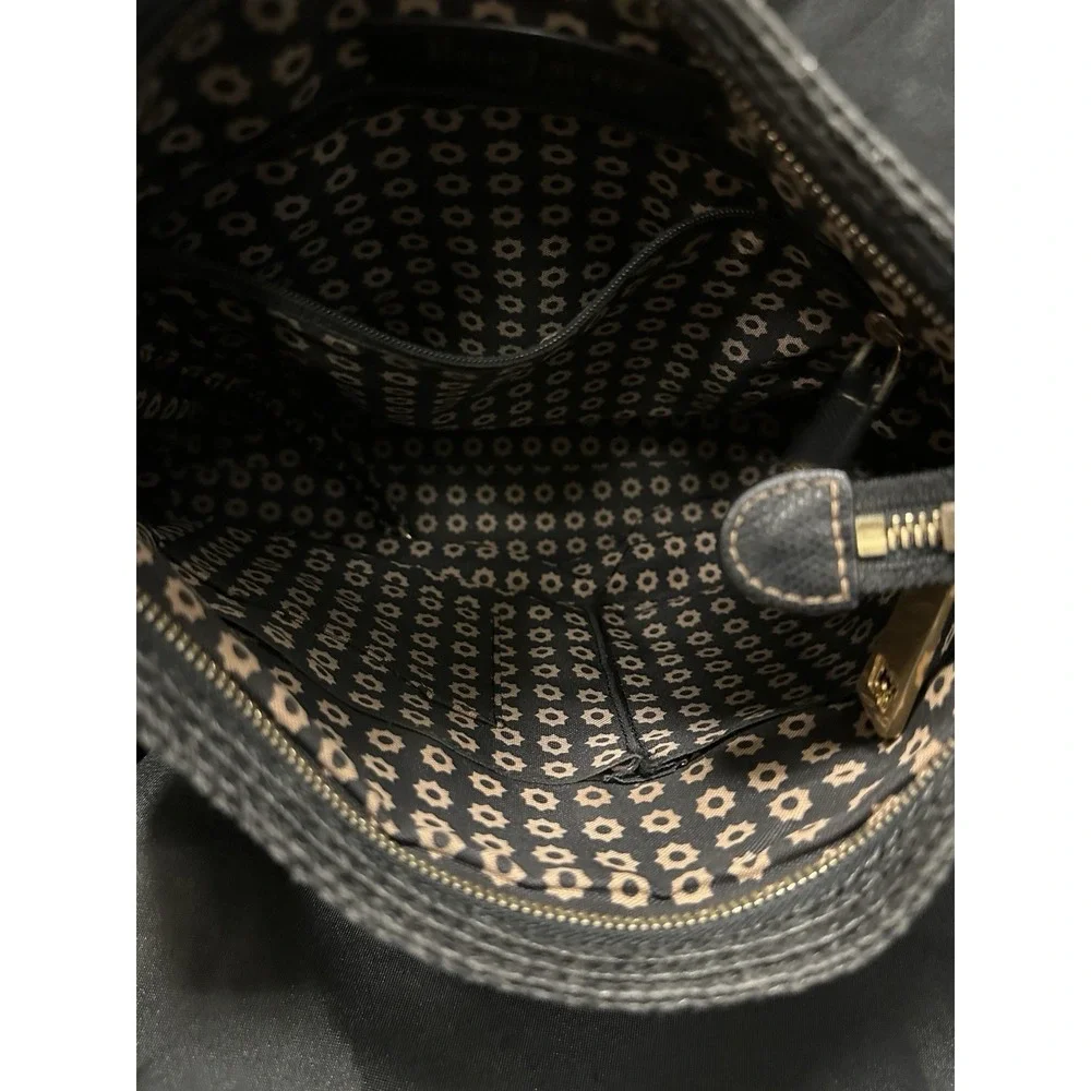 Eric Javits Woven Straw Raffia Style Shoulder Bag Black Tan Hobo Tote Purse